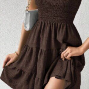 Ruffled Hem Tube Dress - Brown
